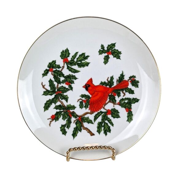 Vintage Lefton Cardinal Christmas Dishes: 6-Piece Porcelain Holiday Set - Picture 2 of 8